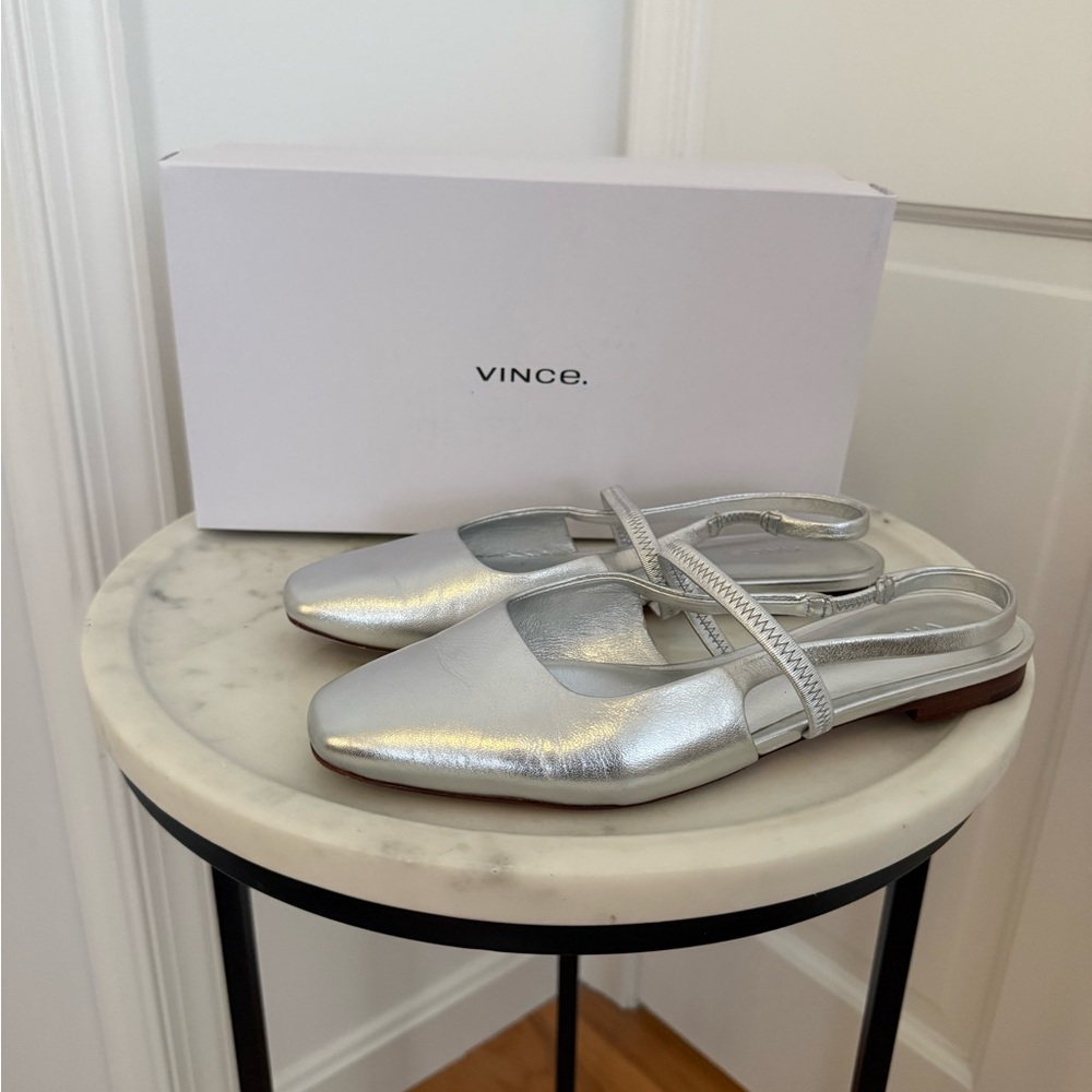 Vince Metallic Silver Flats